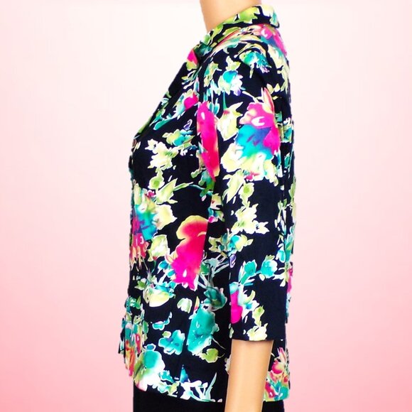 NOTATIONS PETITE size PM multicolor floral 3/4-sleeve blazer cotton/spandex - Picture 9 of 16